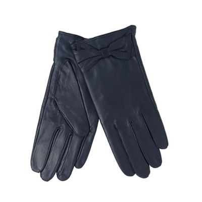 J by Jasper Conran Navy leather bow cuff gloves